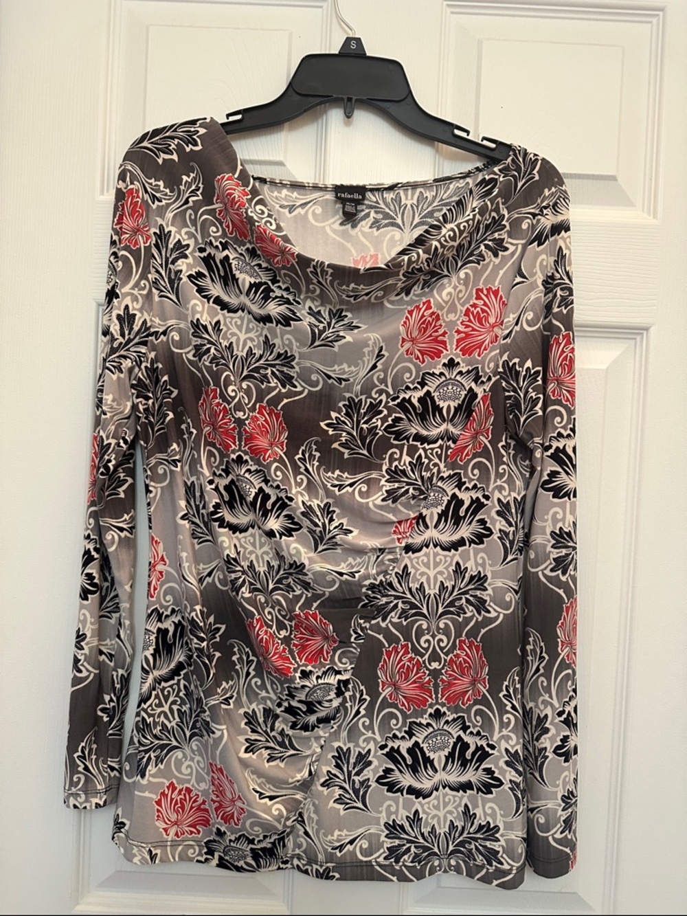 Rafaella Gray Floral Long-Sleeve Top with Pink & Black Accents